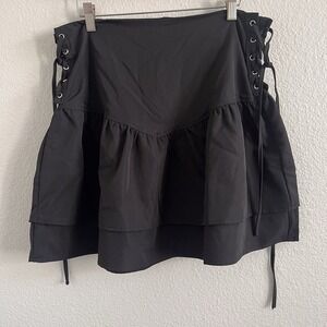 Women's XL Tiered Black Mini Skirt Lace-Up Sides Goth Punk Whimsigoth Coquette